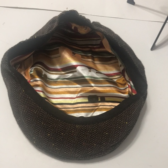 Flat Top Cap Newsboy Tweed Herringbone Brown Hat Rails Unisex - Picture 7 of 12
